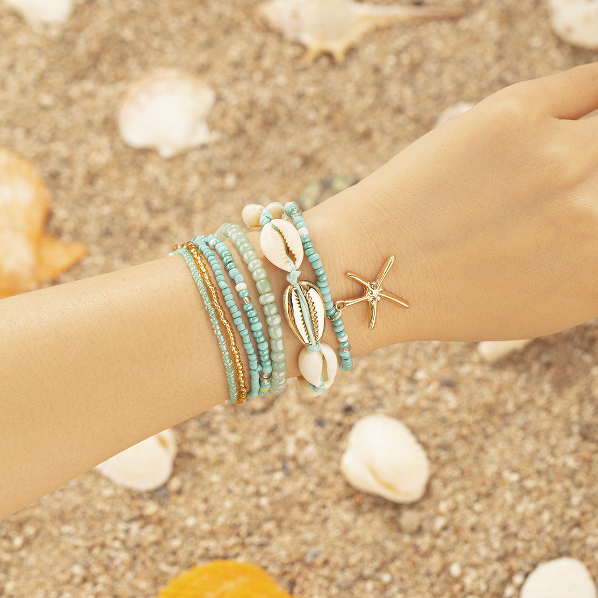 Wholesale of Multi-layer Starfish Shell Rice Bead Bracelets